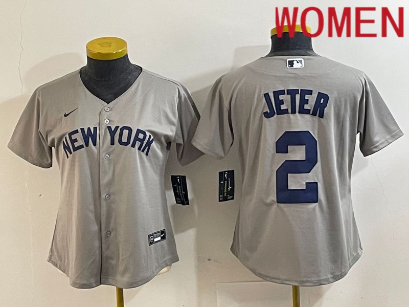 Women New York Yankees #2 Jeter Grey Nike Game 2024 MLB Jersey style 8